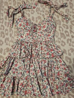 MABLE Pink Floral Tiered Tie-Shoulder Sundress